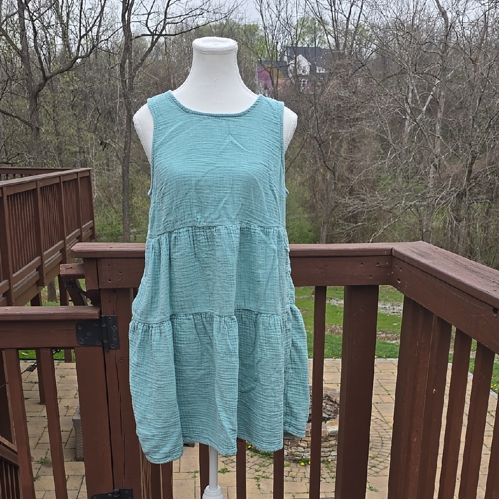 Sleeveless Teal Gauze Dress
